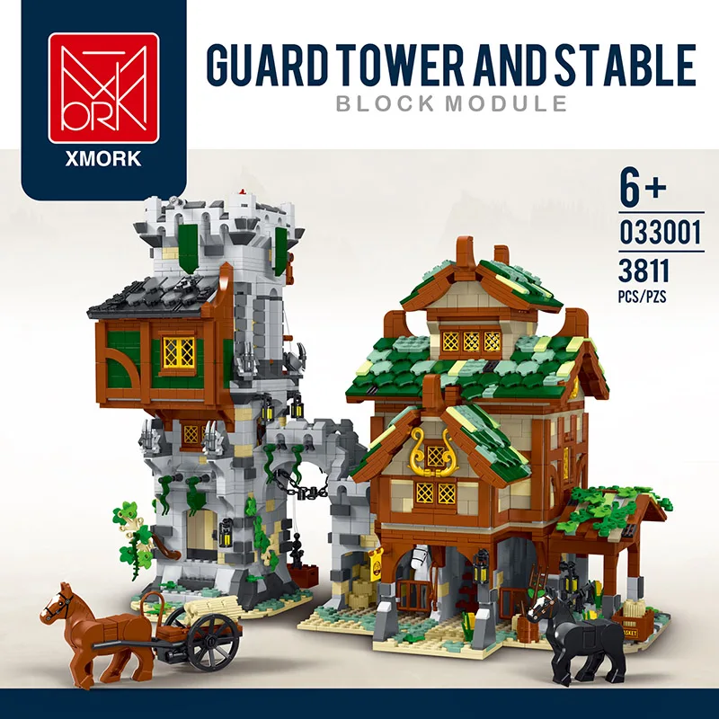 XMork 033001 Medieval Guard Tower Model Modular Street View MOC Series DIY Toys Building Blocks Boy Gift 3811Pcs