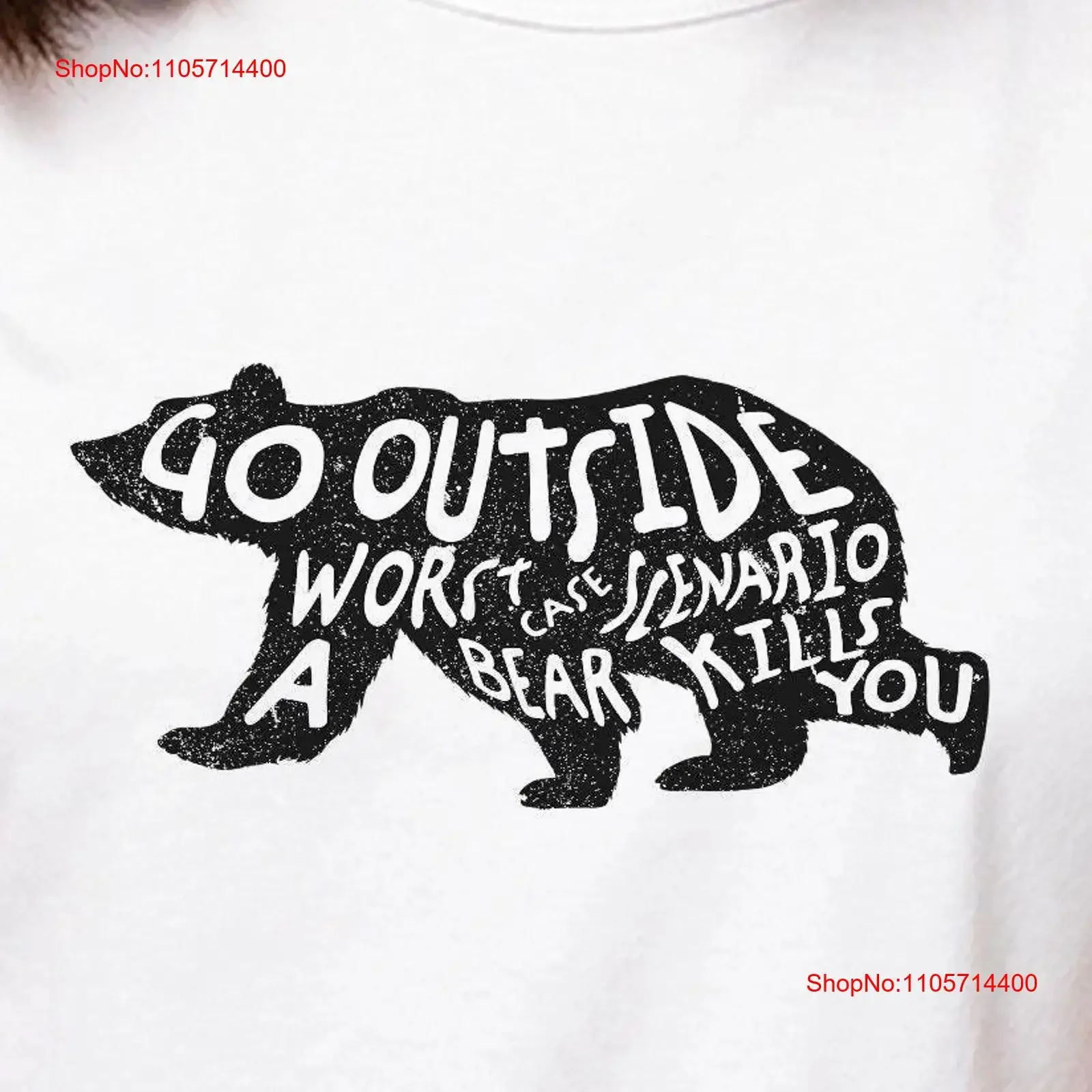 A Go Outside Bear Silhouette Hiking T Shirt Funny Outdoor Adventure Grizzly on Black Wilderness Humor vintage Washed Versatile