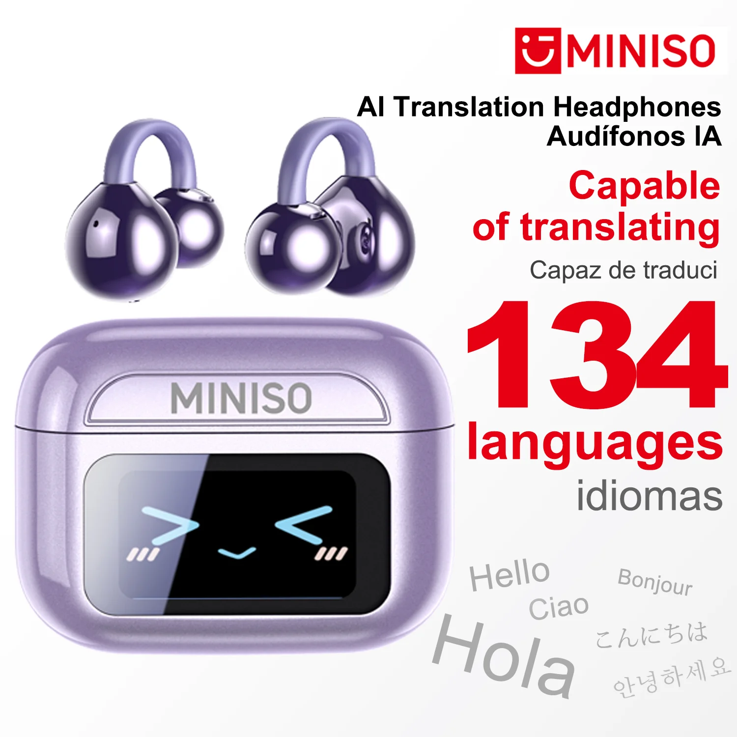 MINISO MS201 Bluetooth V6.0 auriculares inalámbricos OWS EarClip AI traductor auriculares 60H auriculares de larga duración con pantalla a todo Color
