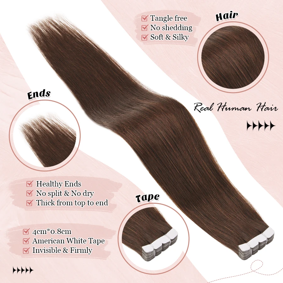 K.s Pruiken 8Pcs/16Pcs Rechte Minitape In Hair Extensions 100% Menselijk Haar Onzichtbare Naadloze Huid Inslag Klevende Hair Extensions