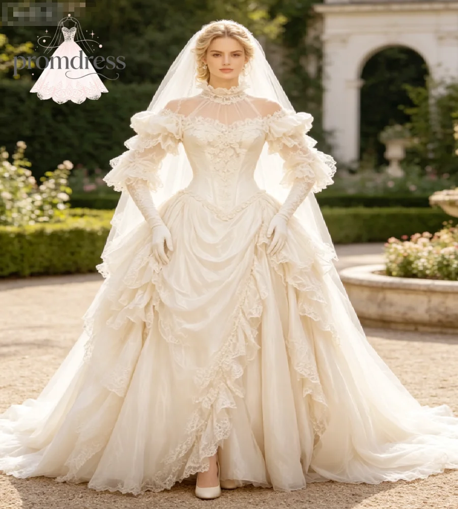 Renaissance Victorian Wedding Gown 2027 Corset Princess A Line Ruffled Lace Medieval Bridal Gowns Celtic Bohemian Country
