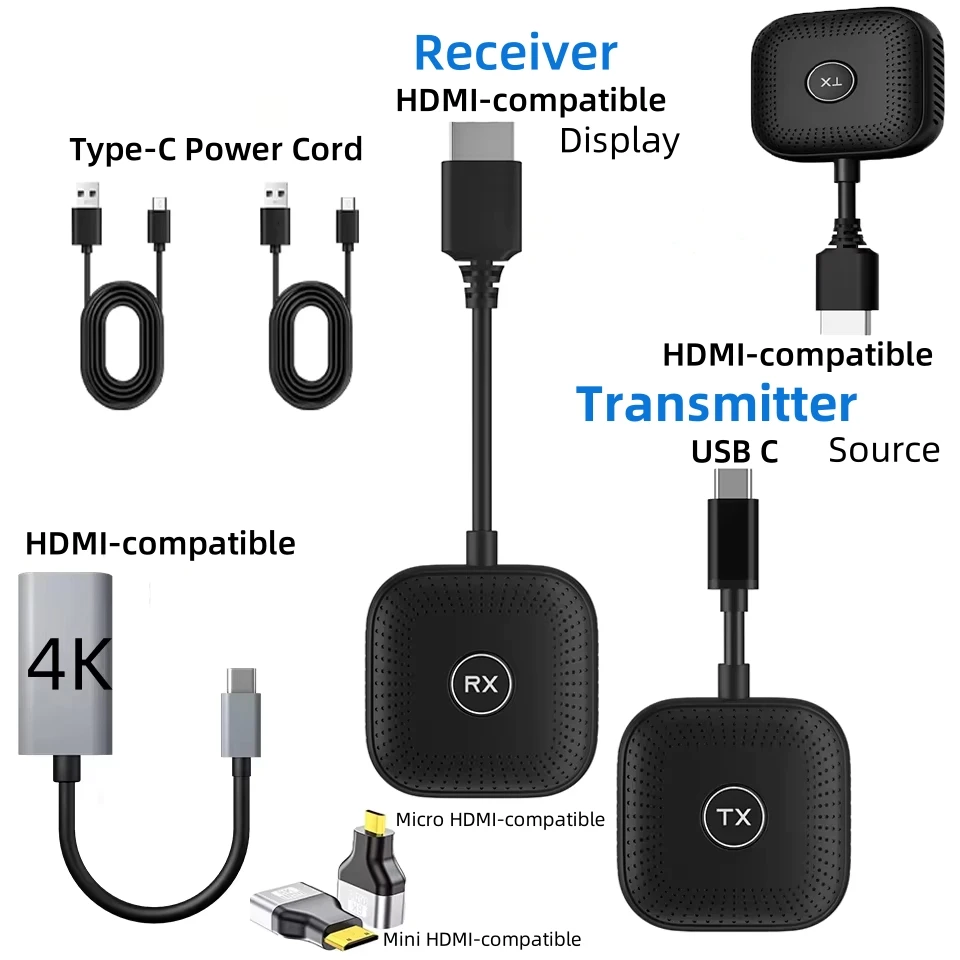 

50m Wireless HDMI-compatible Transmitter & Receiver, 1080P@60Hz Display Adapter for Connecting Desktop/Laptop to HDTV/Monitor