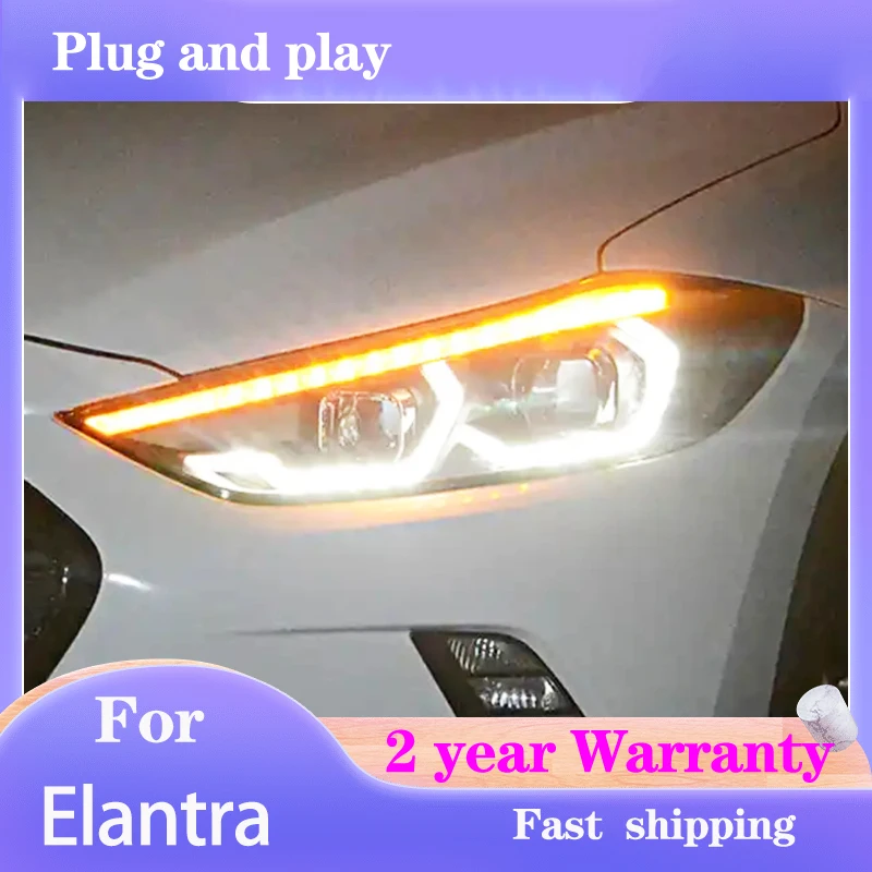 

Car Styling for Hyundai Elantra Headlights 2016-2019 LED Headlight DRL Bi Xenon Lens High Low Beam Parking Fog Lamp