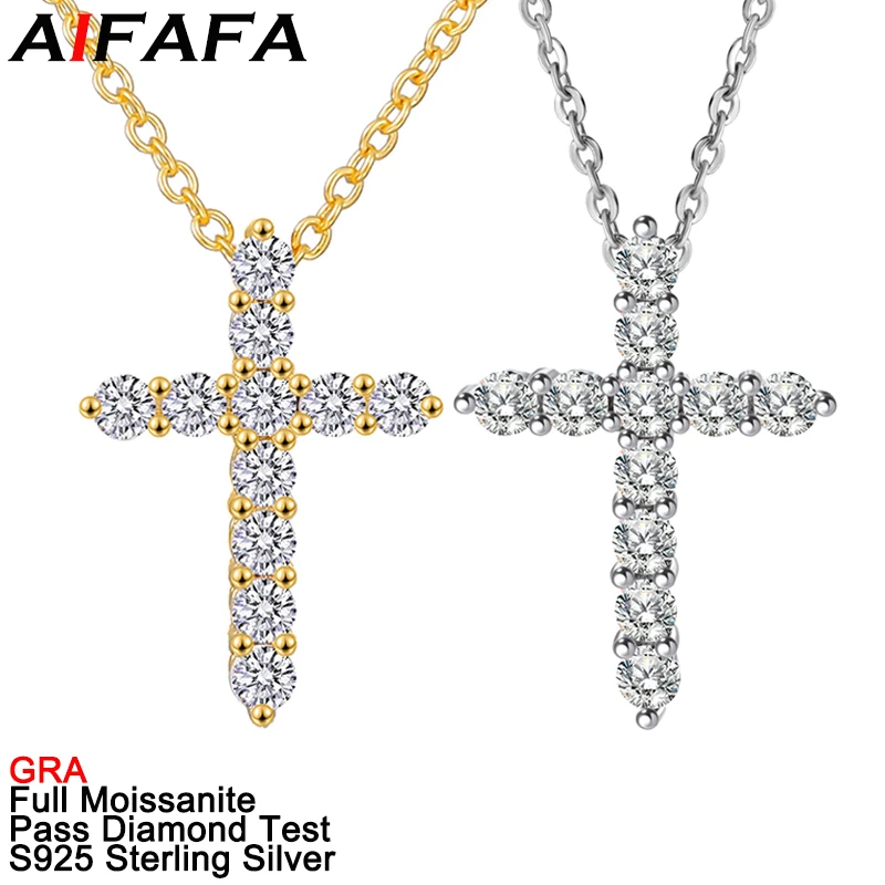 

5.5 Carat Real Full Moissanite Gold Cross Pendant Necklace for Women Man Lab Diamond Moissanita 100% 925 Sterling Silver Jewelry