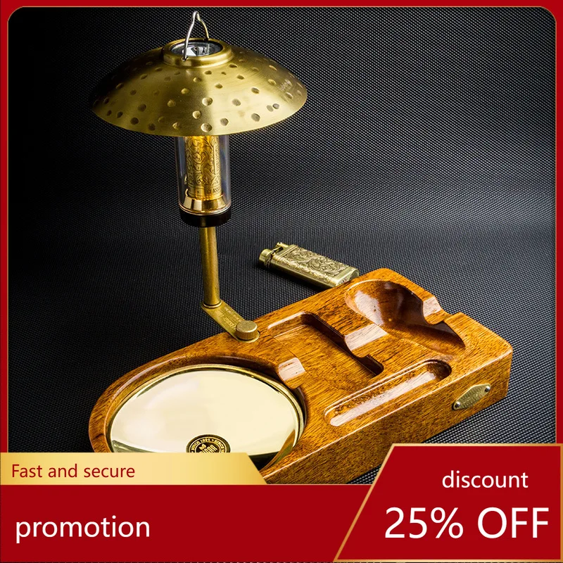 CZ Cigar Pipe Set Outdoor Camping Ornament Pineapple Grid Wood Grass Tray Pipe Stand Ashtray
