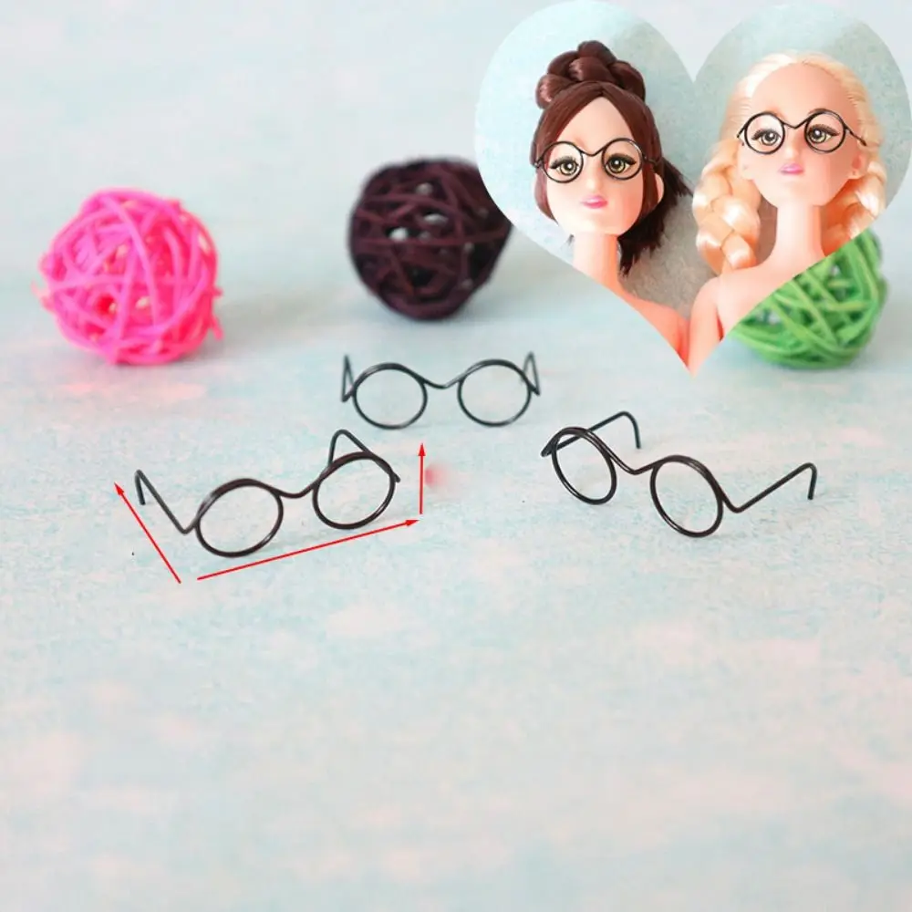 5PCS Black Frame Miniature Doll Eyewear Miniature Round Frame Metal Round Doll Glasses Metal Toys Decoration Doll Mini Glasses