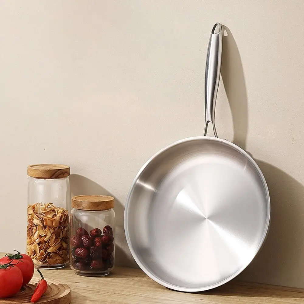 

Easy To Clean Uncoated Stainless Steel Frying Pan Flat Bottom Nonstick Saucepan Thickened Universal Fried Steak Pot Gas Stove