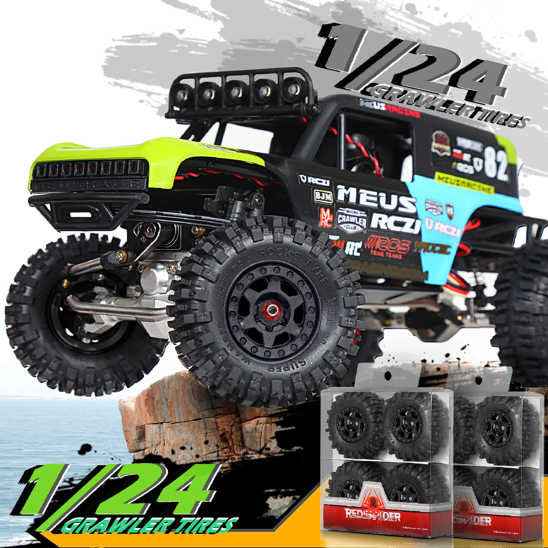 

1.0" Beadlock Wheels and Tires Set (4PCS) - Plastic 1.0" Wheel for 1/18 1/24 RC Crawler - Fits SCX24 TRX4M FMS FCX24/FCX18 AX24