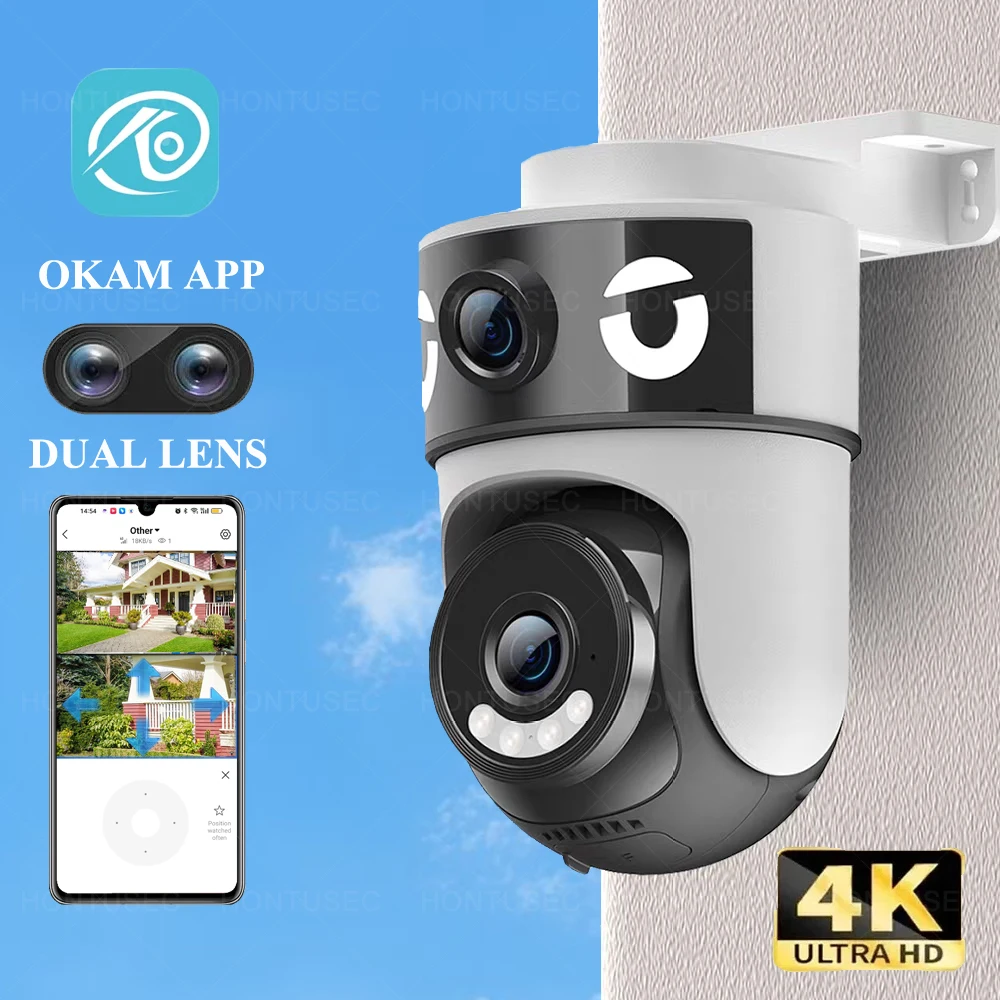 

OKAM 4K 8MP Dual Lens Dual Screen WIFI PTZ 2K 4MP Wireless Security Camera Outdoor IP66 Auto Tracking Surveillance Cameras