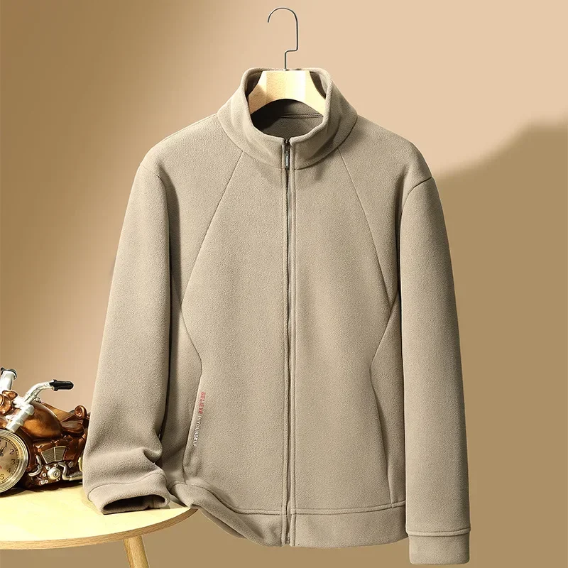 

Men Polar Fleece Double Sided Velvet Jacket Stitching Thickened Stand Collar with Pockets Sweatshirt Jacket Men Keep Warm