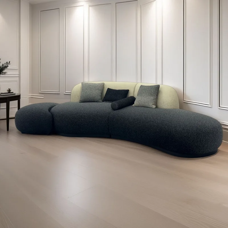 Combinação de sofá curvo, sofá de tecido curvo sala de estar grande apartamento