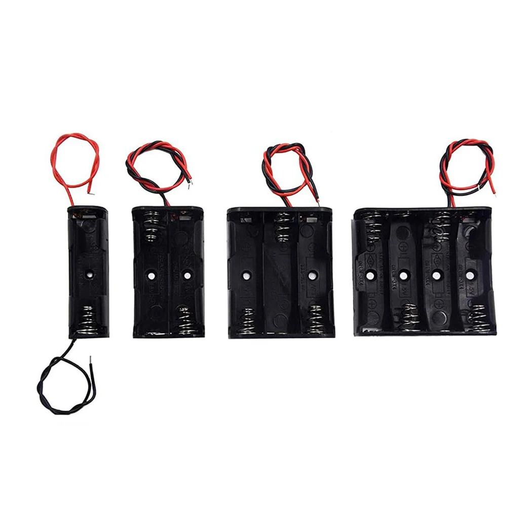 AA Battery Case Power Battery Storage Case Holder Leads With 1 2 3 4 Slots Way Batteries Clip Holder Container With Wire Lead