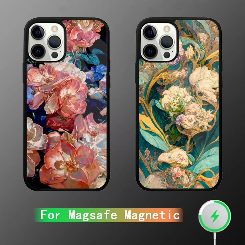 

Vintage Flowers Patterns Phone Case For iPhone 16,15,14,13,12,11,Plus,Pro,Max Mini Magsafe Magnetic Wireless Charging