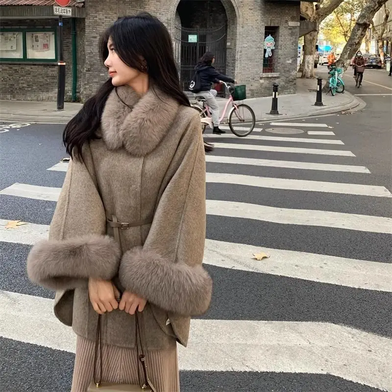 

Double-sided Coat Loose Simple Versatile Plush Outerwear with Belt Winter Women's Clothes E12733