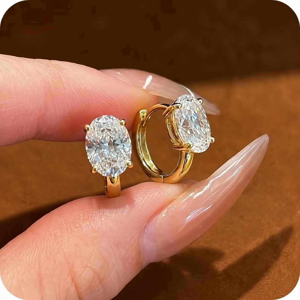 Moonmory, schlichte, modische Ohrringe im Marquise-Schliff, aus Messing, als Creolen für Damen, 14 Karat vergoldet, ovale Birnenohrringe, Geschenk zum Muttertag. – Detail 20
