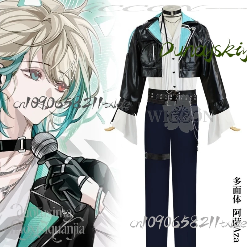 Shop1104340175 Store Vtuber VirtuaReal AZA play Youtuber tume Idol Stage Pu شورت أسود معطف قميص سروال حزام حفلة الهالوين