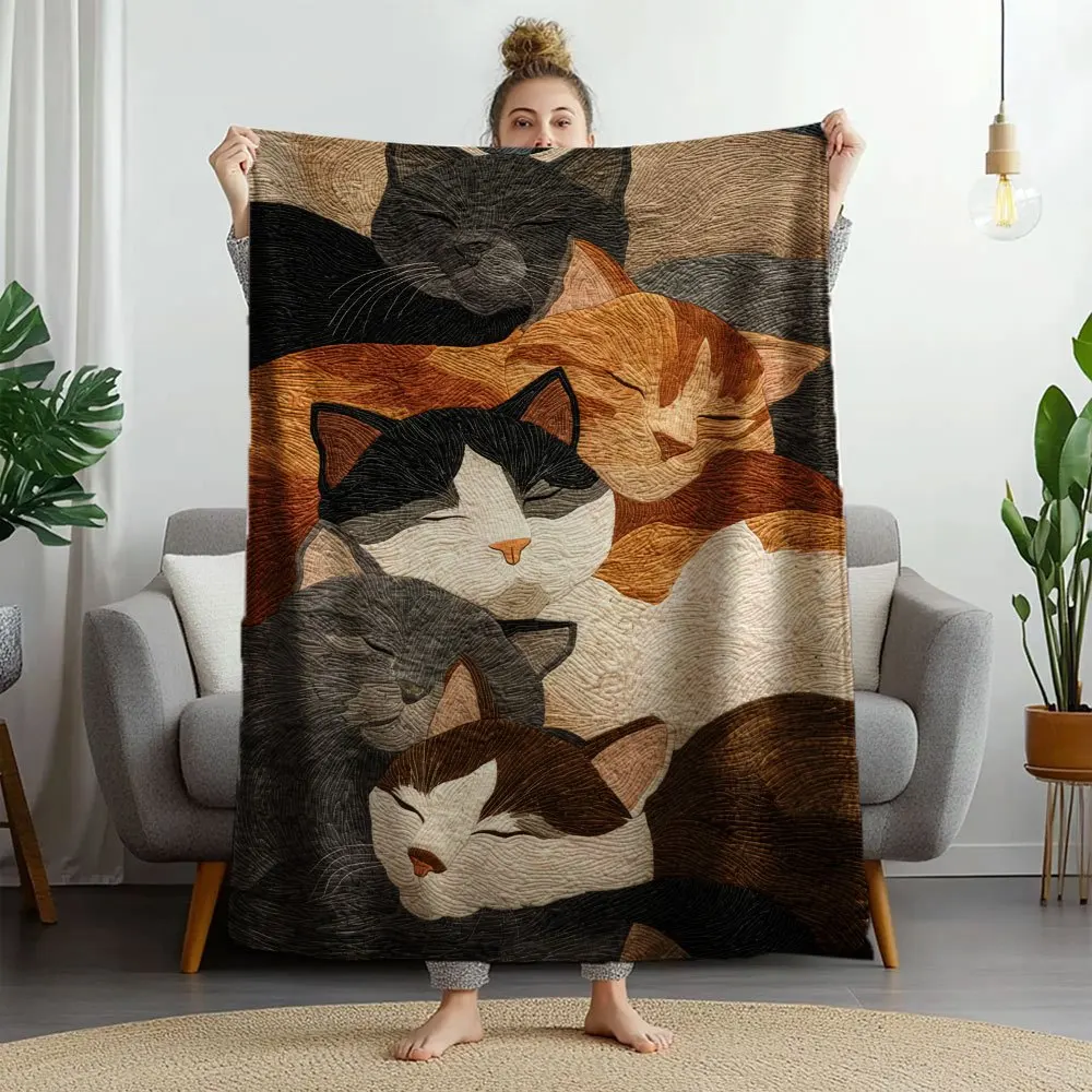Cozy Cat Arrangement Print Flannel Blanket  Perfect for Home Decor and Cozy Nights In, Cozy