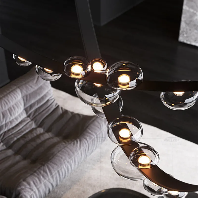 Imagem -05 - Waterdrop Couro Led Pendant Lamp Bola de Vidro Teto Lustre Hall Luminária Villa Living Modern Home Decor