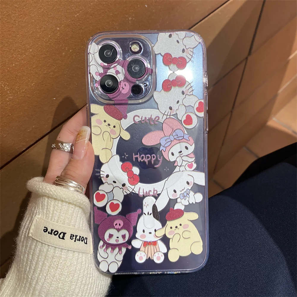 Cartoon Hello Kitty for Magsafe Magnetic Bracket Phone Case for IPhone 16 15 14 13 12 11 Pro Max Plus Anti-fall Clear Back Cover