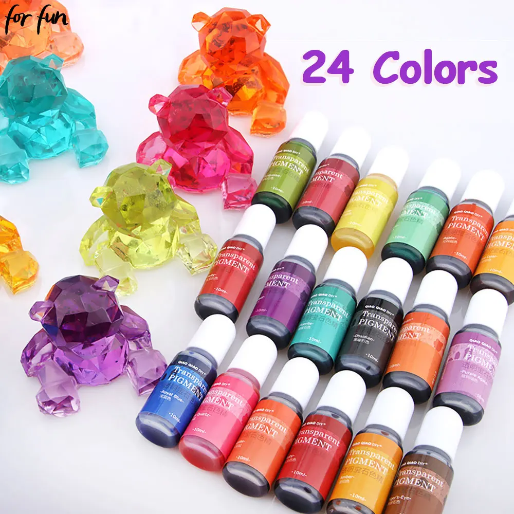 For Fun 24 Colors Transparent Epoxy Resin Pigment Filler Dye DIY UV Jewelry Making Crafts 10ML Oil Handmade Pigments Drop Gel