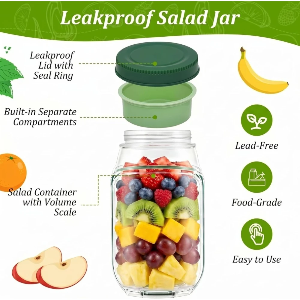 1Pc Can Side-Opening Salad Making and Storage Tool Convenient Lunch Container with Seasoning Box Suitable for Office and Traval