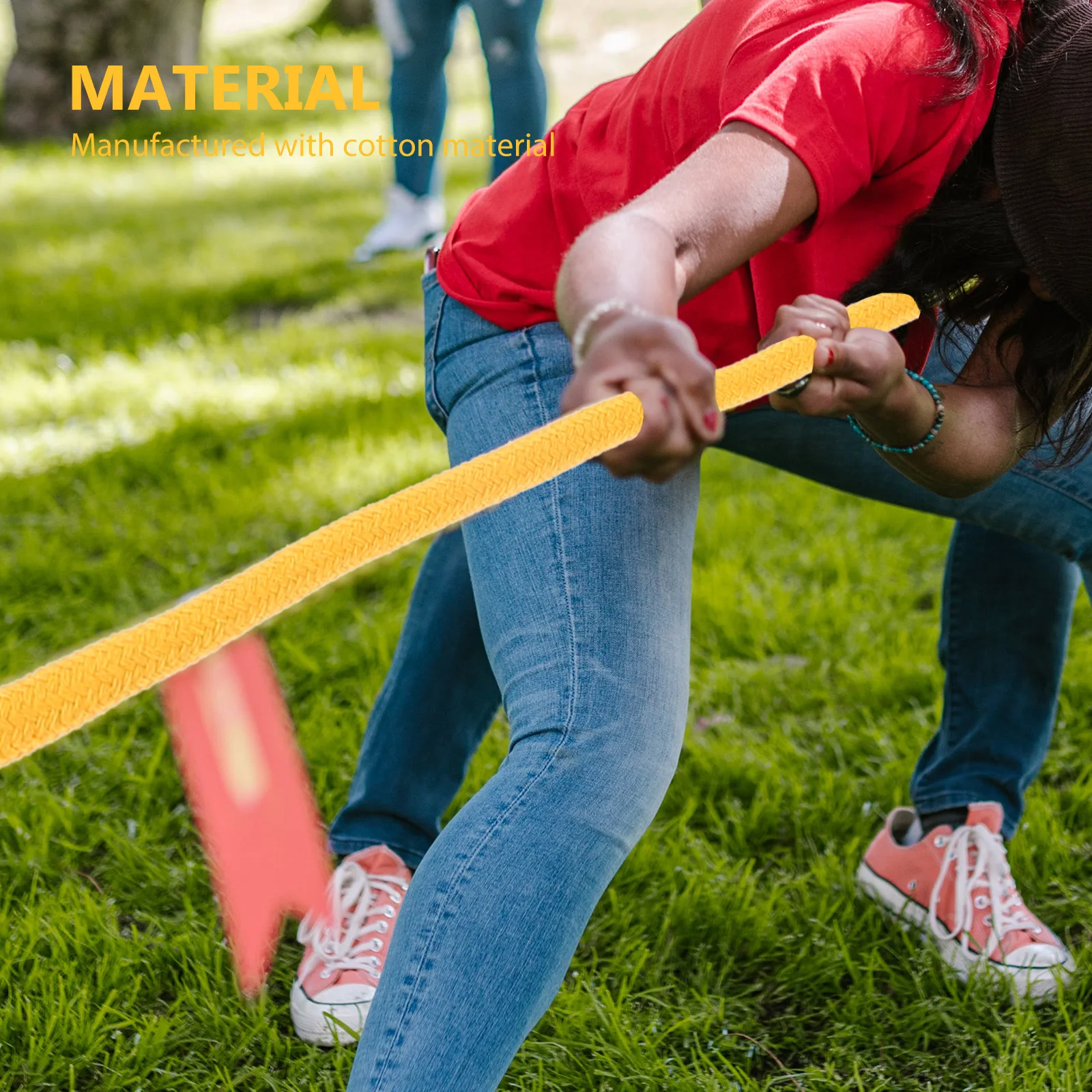 Żółta skręcona bawełniana linka do tug o war, trwała, na zewnątrz, na spotkania rodzinne, urodziny, do zabawy w budowanie, zabawka sportowa, śmieszna do ciągnięcia.