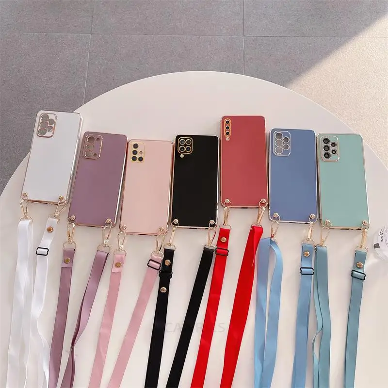 A 50 51 Cord Plating Case For Samsung Galaxy A51 A71 A12 A22 4g 5g A50 A70 A30 A20s A10 A31 A21s A7 2018 Crossbody Lanyard Cover