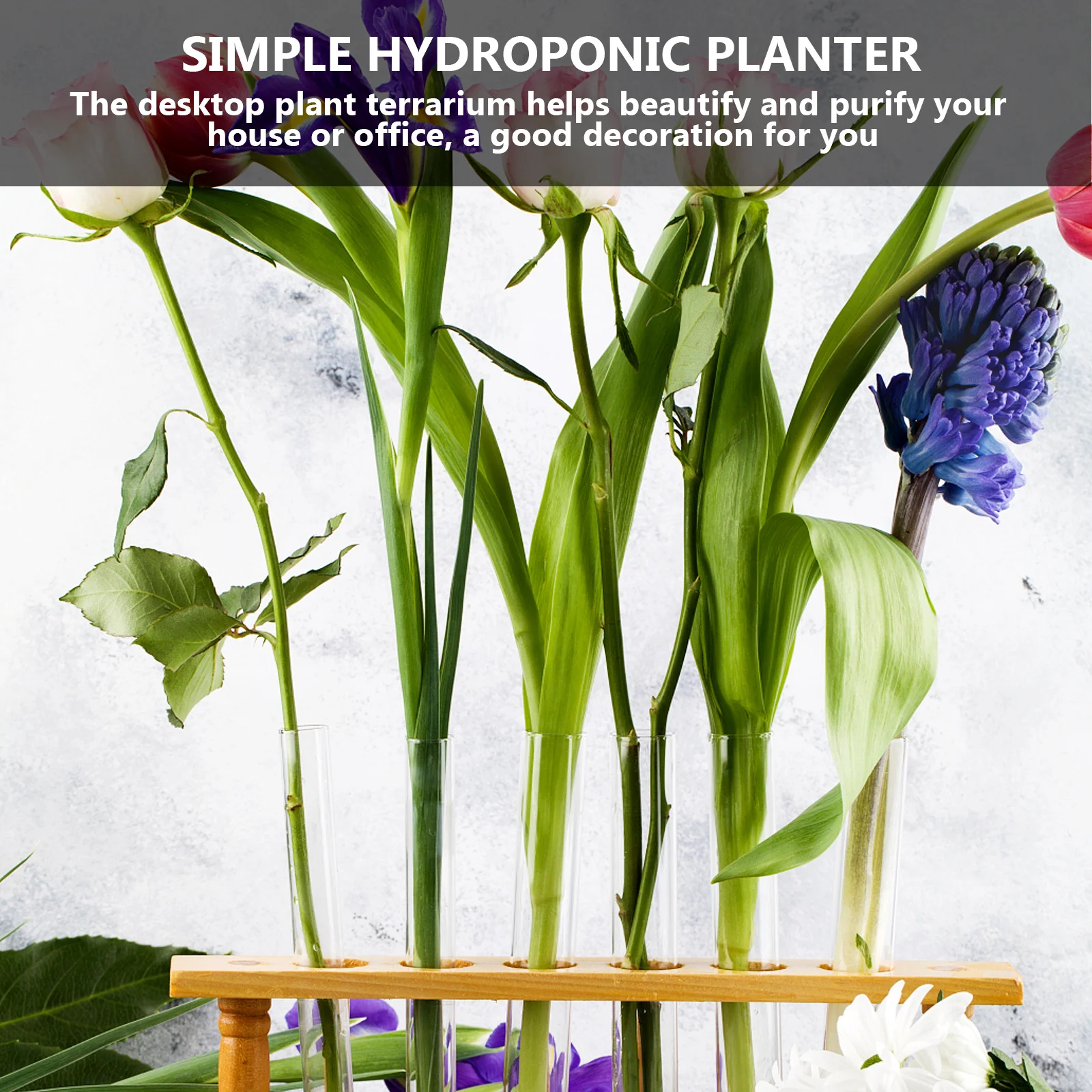 

1Set Wooden Frame Hydroponic Planter Glass Tube Vase Durable Water Planting Container Desktop Plant Terrarium Home Decoration