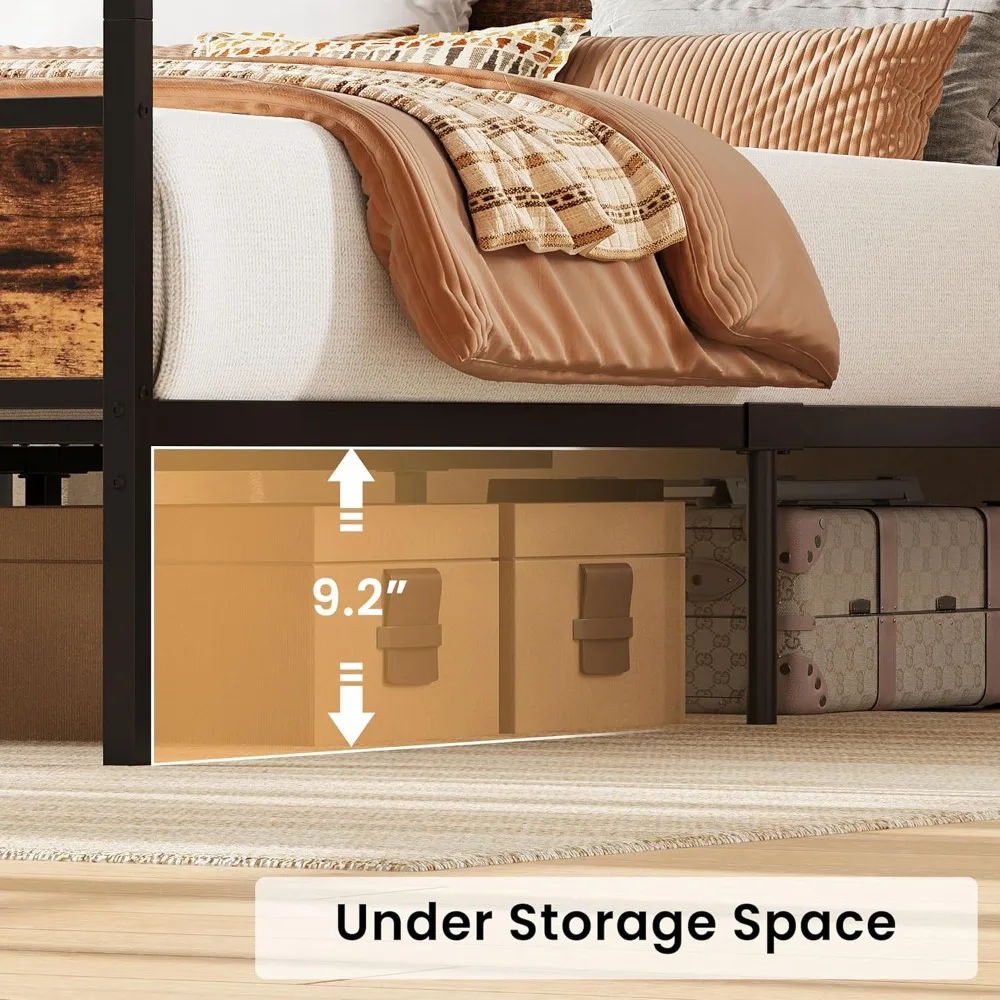 إطار سرير بمظلة كوين مع لوح أمامي للتخزين ومحطة شحن، سرير بمنصة معدنية قوية مع 4 أعمدة قابلة للإزالة #4