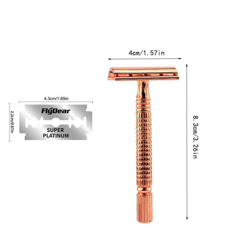 ماكينة حلاقة آمنة بحافة مزدوجة - فراشة من الفولاذ المقاوم للصدأ مفتوحة مع حقيبة سفر مرآة وعبوات شفرة للرجال والنساء