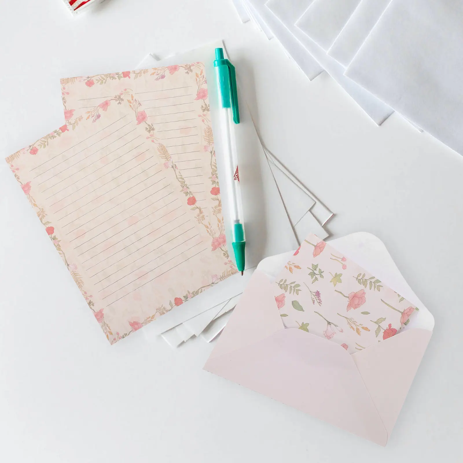 

5Sets Floral Letter Paper Envelope Set Eco Friendly Smooth Surface Chic Elegant Stationery for Writing Notes Cards