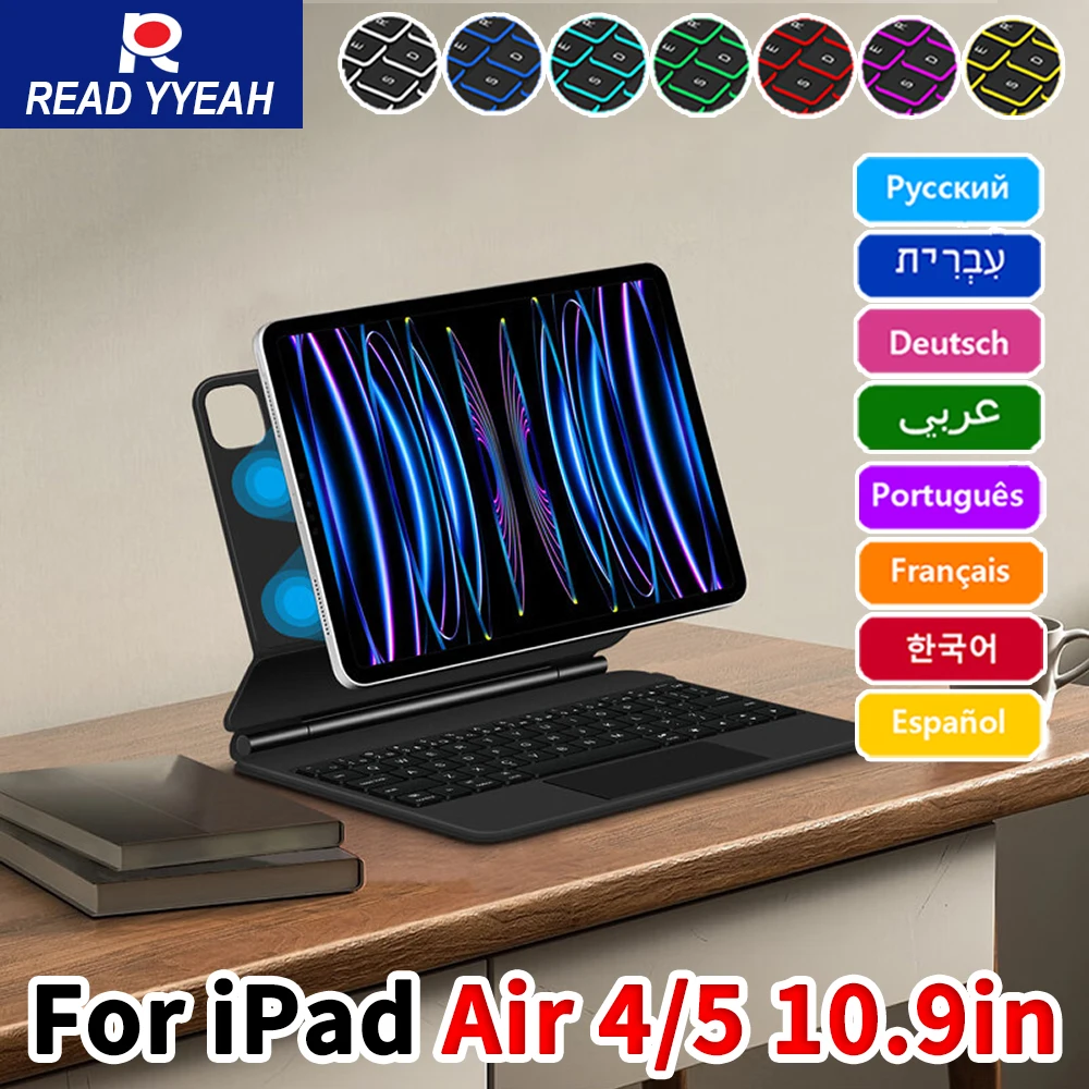 

ПРОЧИТАЙТЕ YYEAH 2025 iPad Magic Keyboard для iPad Air 4/5 10,9 дюймов Pro 11 12,9 2018-2022 Чехол для iPad Испанский Португальский Французский Bluetooth