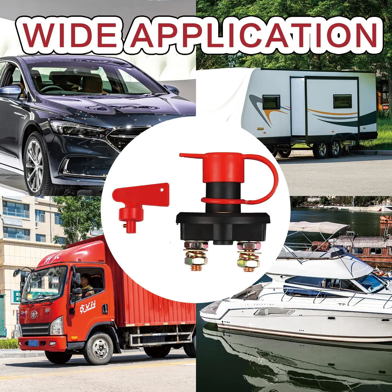 DC 12V 24V Battery Master Isolator Cut Off Power Kill Switch for Marine Car Boat RV ATV Auto , 2 Copper Ring Terminals