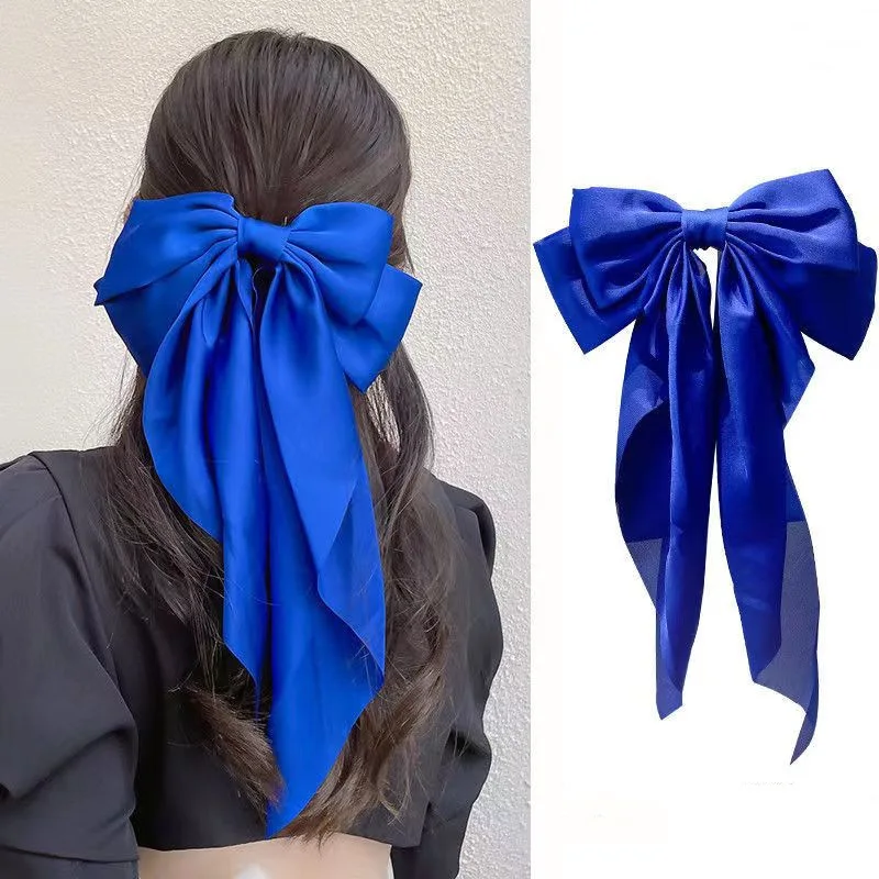 Elegant Woman Bow Hair Clip Fashion Simple Solid Satin Spring Clip Hair Pin Retro Headband with Clips Girls Hair Accessories