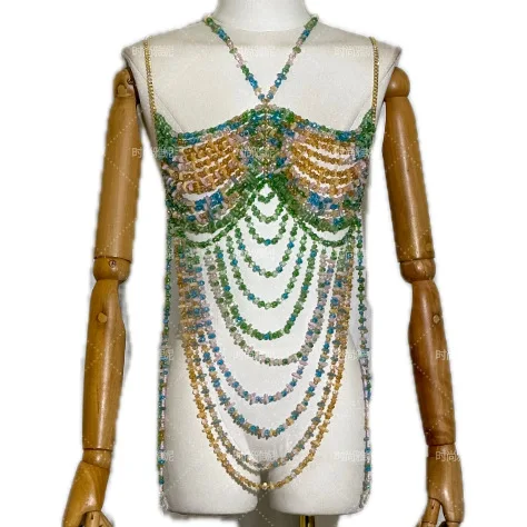 New Acrylic Beaded Neck Hanging Hundred With Corset Openwork Gemstone Sexy Ombre Beads Mermaid Bustier Bra Bra Jewelry