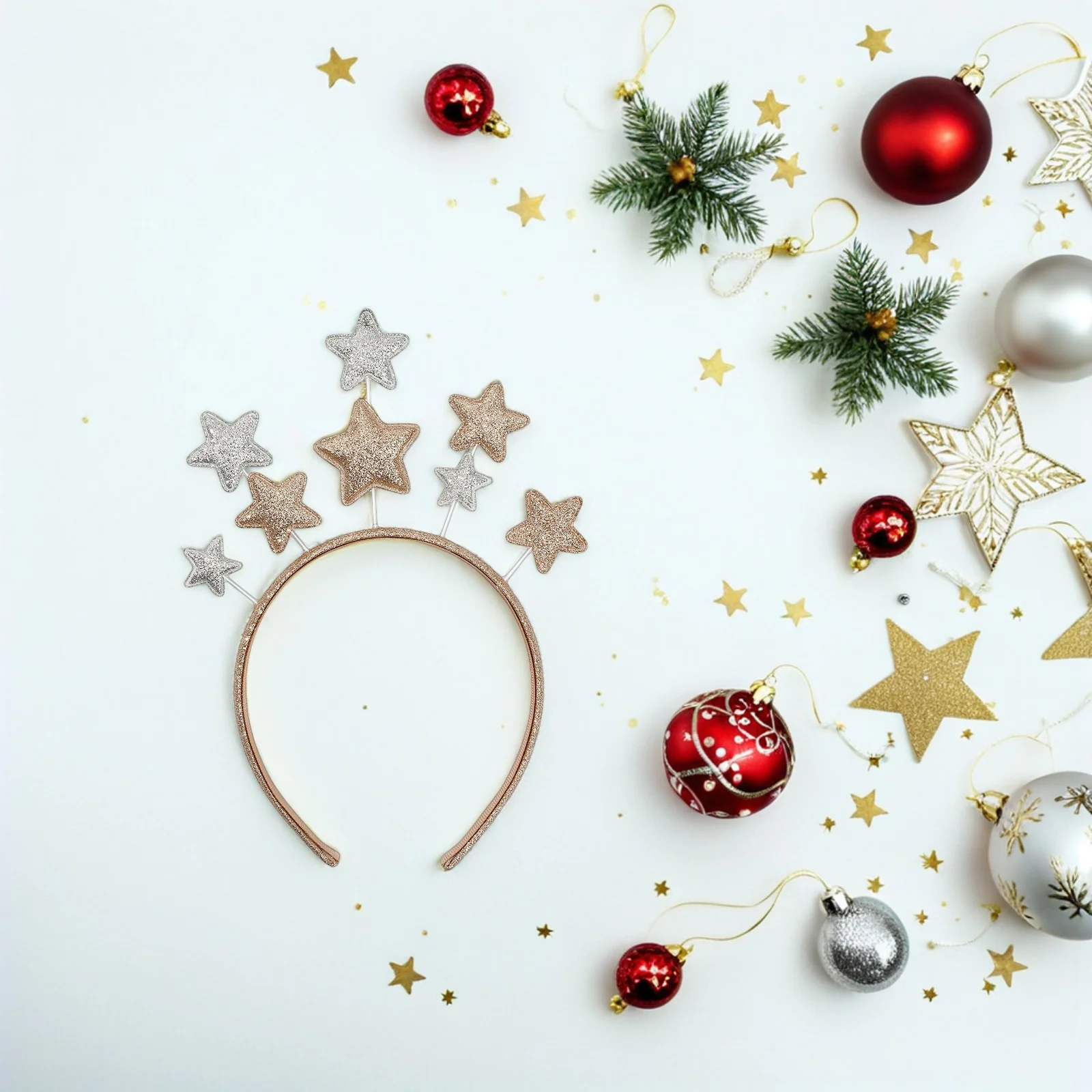 

Stars Glitter Headband Christmas Pentagram Party Headwear Elastic Lightweight Photo Prop for Kids Teens Adults