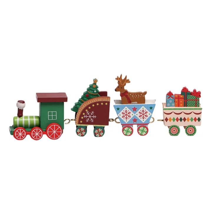 4 Knots Christmas Train Painted Wooden Christmas Decoration for Home with Santa Kids Toys Ornament Navidad 2024 New Year Gift