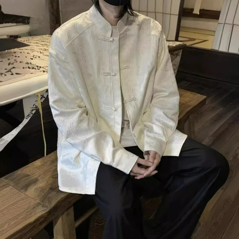 

Tang Suit Chinese Style Long-sleeved Shirt Men's Cold Jacket High-end Sense Wear Chinese Button-up Stand-up Collar Shirt Men's