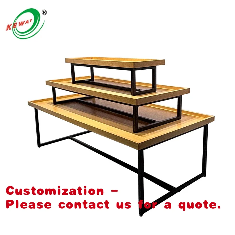 

Customize.Custom Three Tier Supermarket Display Racks Snacks Candy Hats Cosmetics Promotional Metal Tables