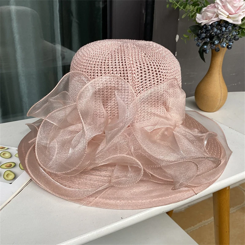 Womens Lace Floral Organza Sun Hat Wide Brim Tea Kentucky Derby Party Church Wedding Cap