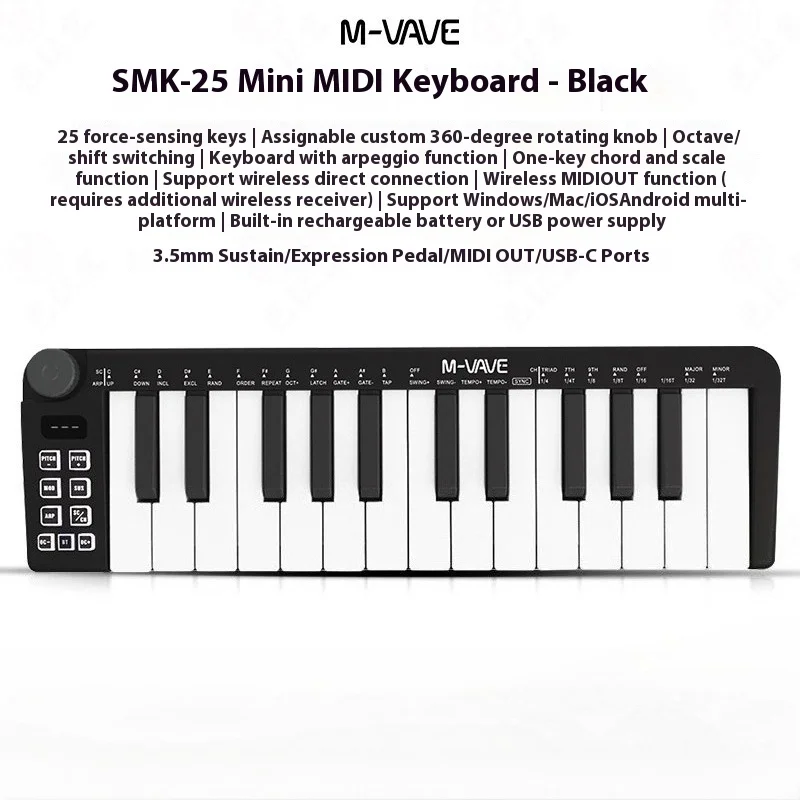 M-VAVE-Mini Teclado MIDI Recarregable 25 Teclas Teclado De Controle MIDI Mini Controlador USB Portátil