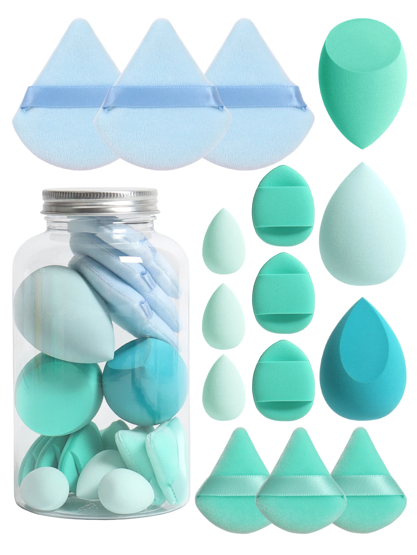 15 علبة ربيعية، 3 نفث بودرة سائبة و3 نفث بودرة سائبة صغيرة و3 بيض مكياج صغير و3 نفث وسائد هوائية صغيرة، مزيج كريم أساس