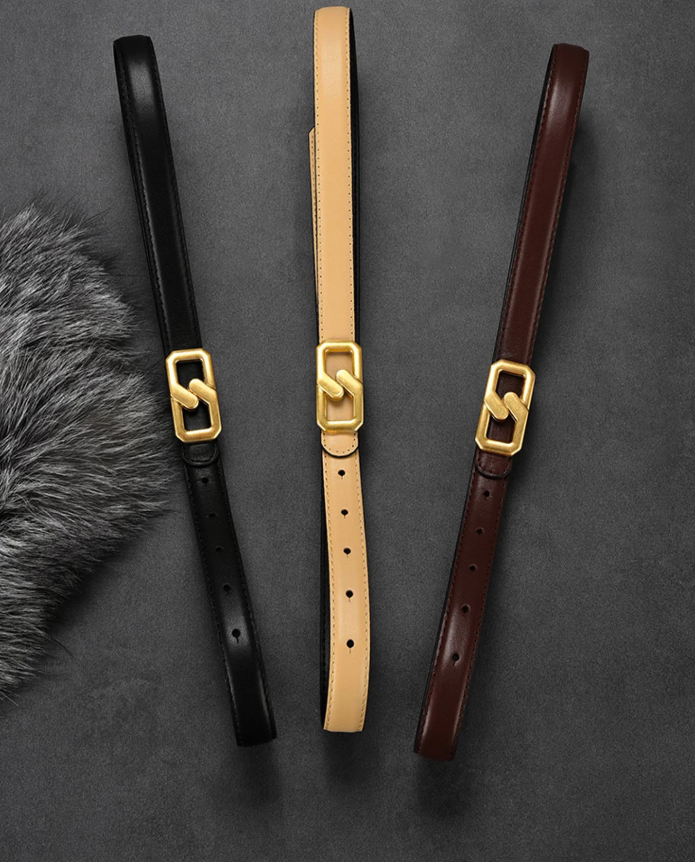 New Luxury Womens Skinny Belts Womens Genuine Leather Thin Belt with Gold Buckle Designer Belts for Pants Jeans Dresses