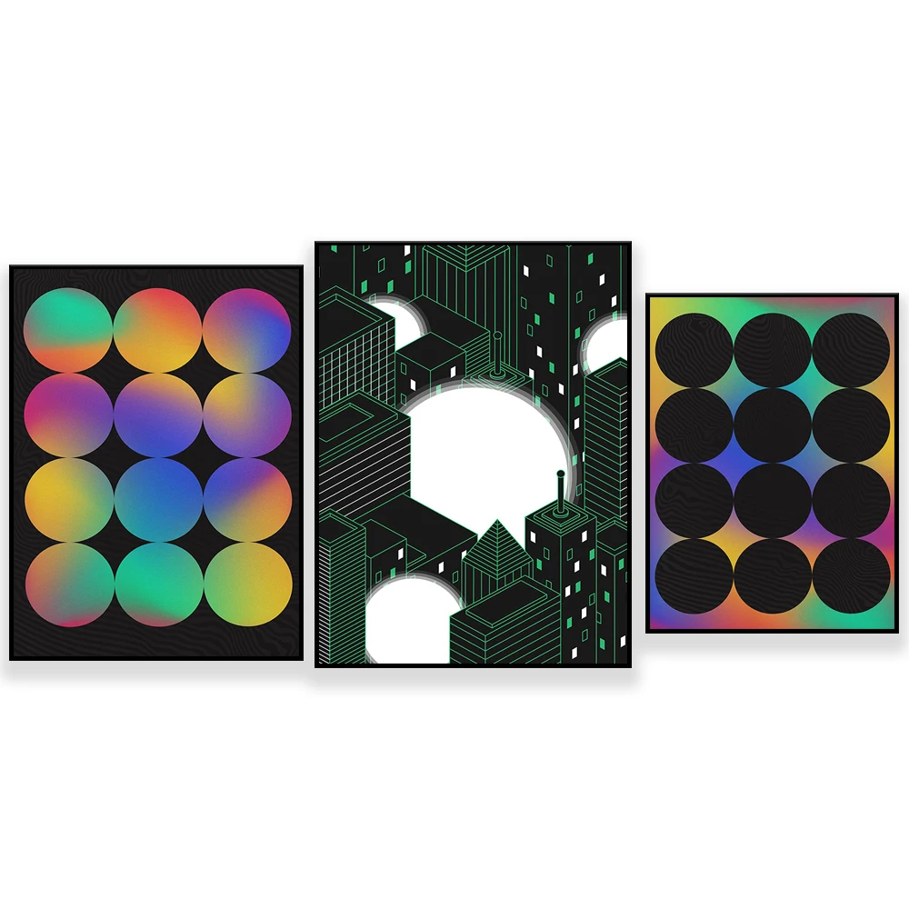 LUMINOUS - Abstract Gradient Print - Aesthetic Geometric Poster - 80s & 90s Vibe - Cosmic Circles Art - Minimalist Rainbow Wall
