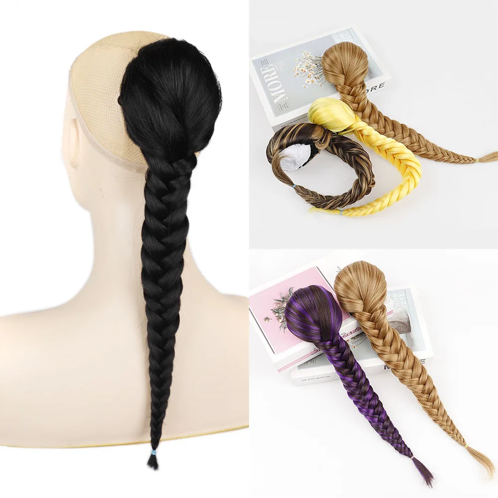 Long Braided Ponytail Drawstring DIY Ponytails Straight Clip-In Hair Extension Synthetic Fake Hairpieces For Daily Or Costume