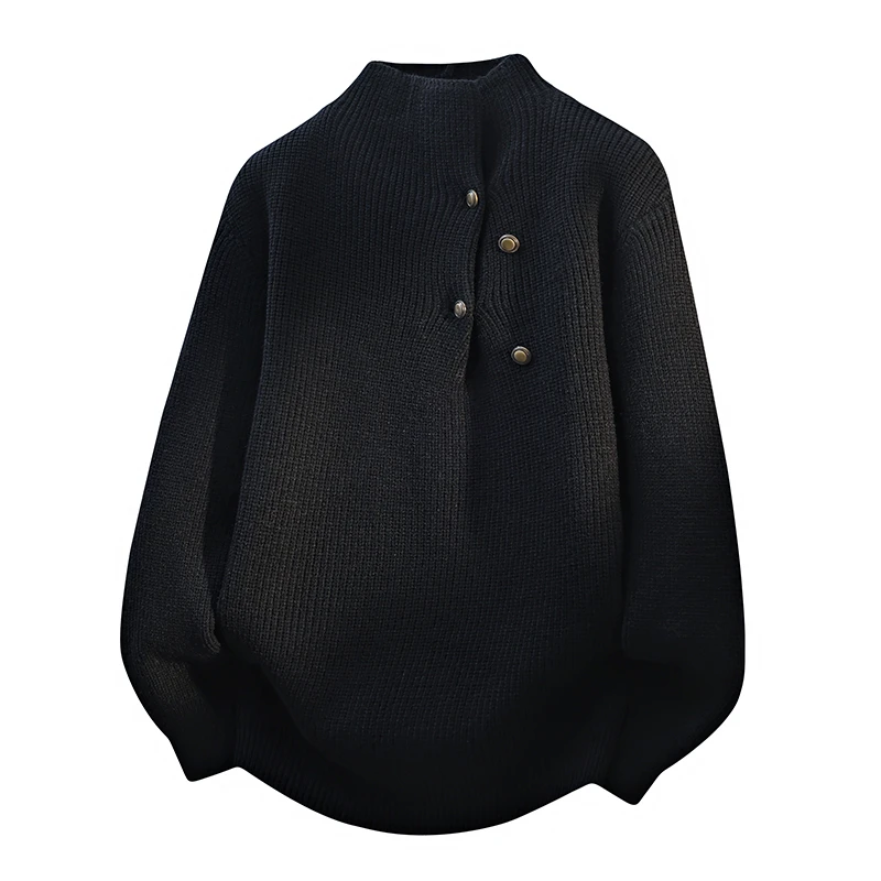 

20256Осенне-зимний базовый однотонный пуловер, свитер, мужской вязаный свитер, дизайн на пуговицах, вязаный топ, мягкий универсальный свитер