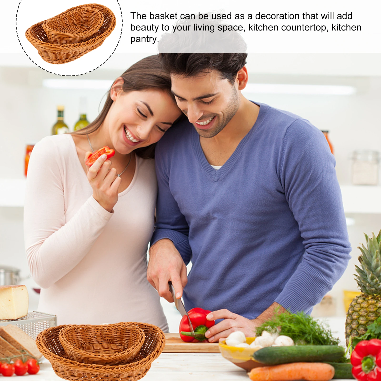 

2pcs Woven Fruit Baskets Delicate Food Storage Basket For Home Kitchen Pantry Bread Holder Reusable Kitchen Organizer Imitation