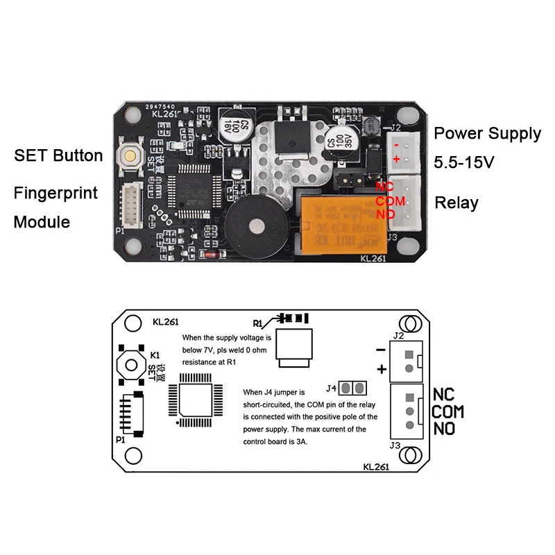 KL261 Fingerprint Control Board Modul DC 5,5-15V Low Power Verbrauch Relais Ausgang Admin/Benutzer Funtion Für access Control