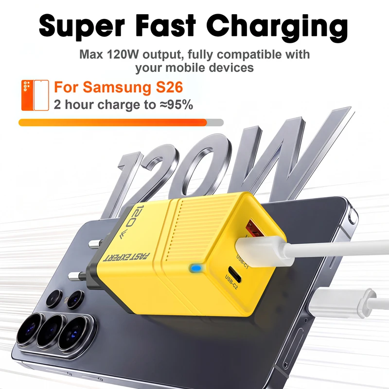 Lenovo 120W Ladegerät mit USB 2PD ACC Multi-Port Schnellladeadapter EU US UK Stecker für Xiaomi Huawei iPhone 18 17 16promax 2026 – Detail 3