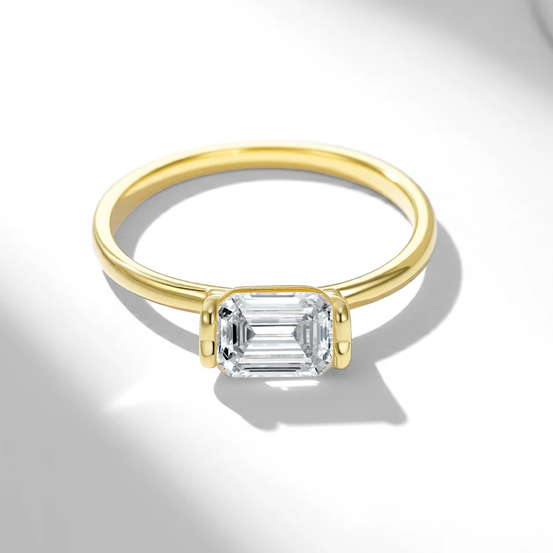 A Rectangular 925 Sterling Silver Moissanite Men's and Women's Couple Ring/Wedding Ring